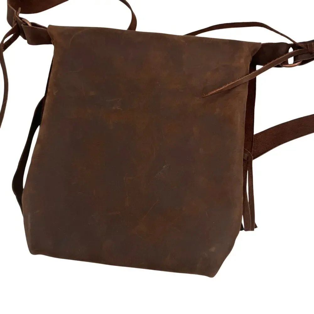 Handmade Brown leather fringe Crossbody bag